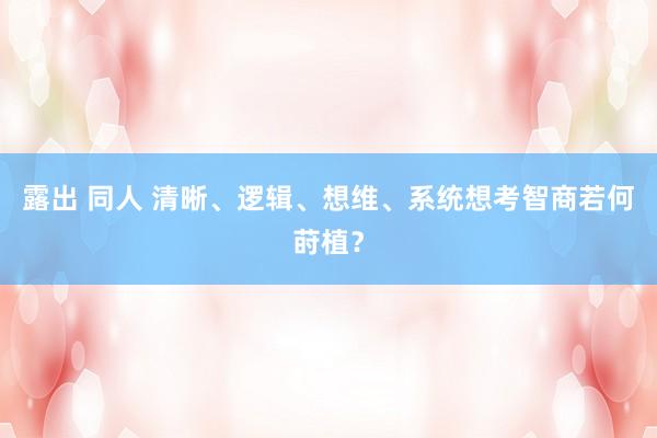 露出 同人 清晰、逻辑、想维、系统想考智商若何莳植？